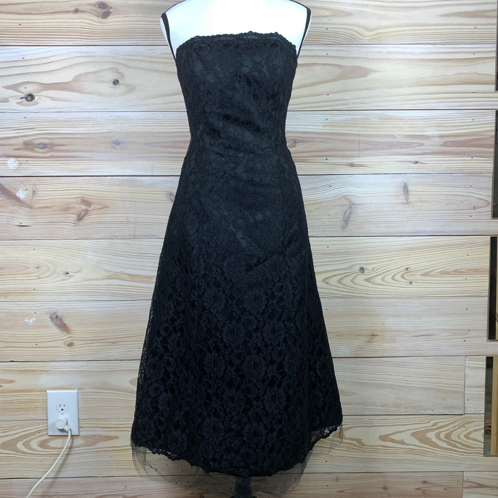 Mori Lee Dress Women 6 Black Strapless Lace Beaded Midi Formal Cocktail Classic